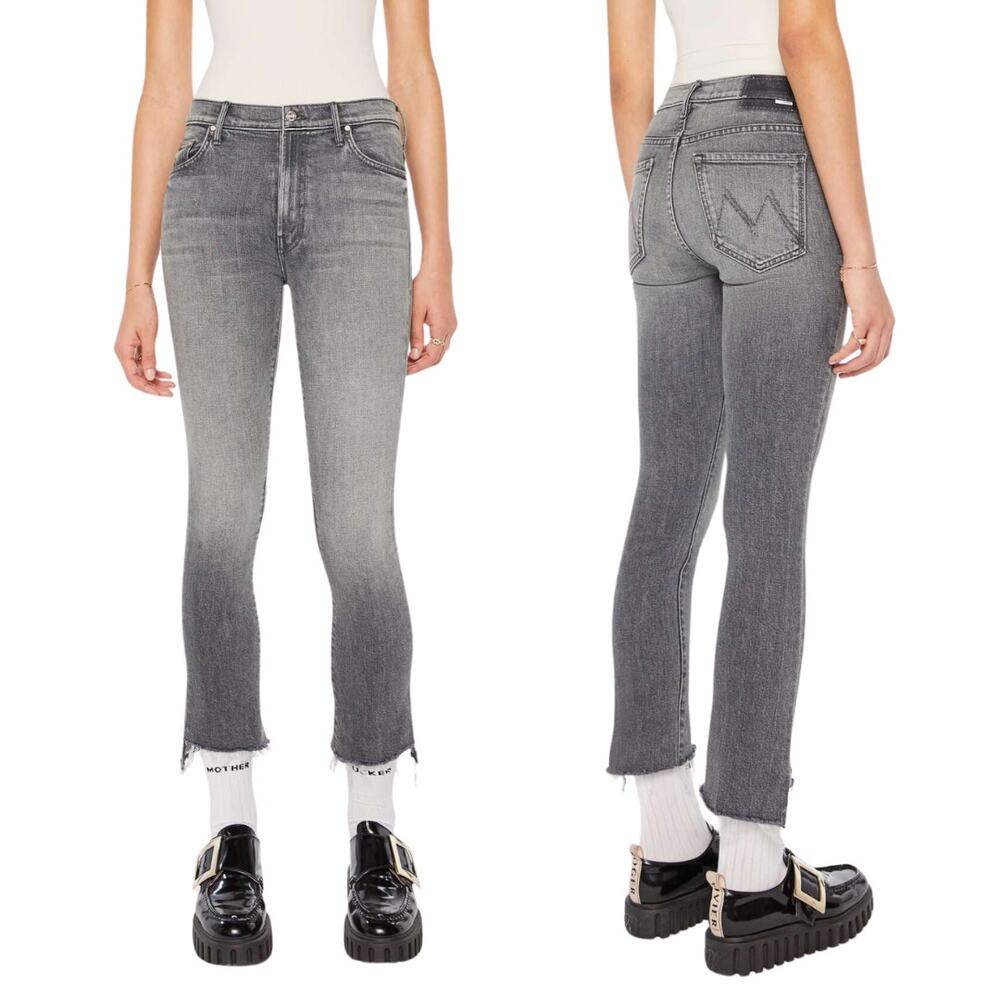 MOTHER Jeans The Insider Crop Step Fray 26 Gray Barely There Distressed Raw Hem